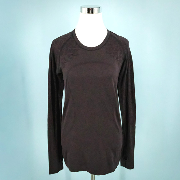 Lululemon Size 10 Burgundy Swiftly Tech Floral Crew Long Sleeve Active Knit Top - Picture 1 of 8